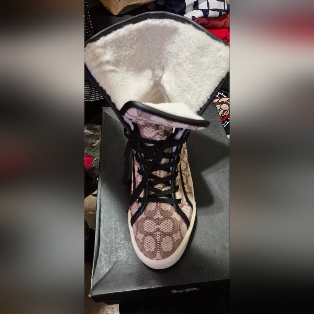 Coach Brown and Cream High-Top Sneakers - Picture 4 of 6